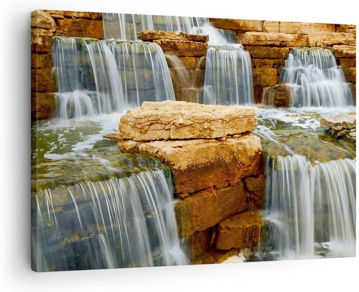 Bilder auf Leinwand Wasserfall Steine Wasser Leinwandbild 70x50cm Wandbilder Dekoration Wohnzimmer S