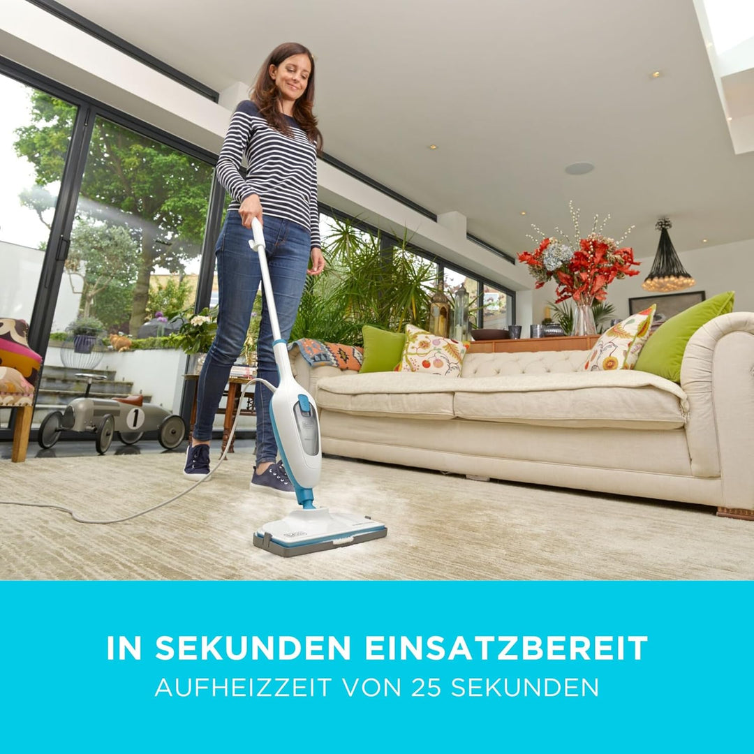 Black+Decker FSMH13E10-QS 10-in-1 Dampfbesen Steam Mop Deluxe (1300W, Dampfreiniger für hygienische