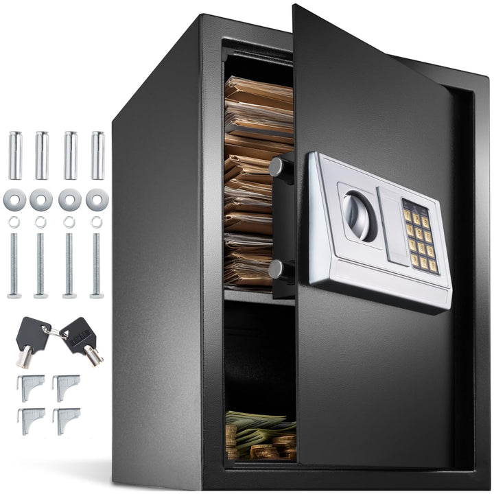 tectake® elektronischer Safe, Tresor für Zuhause, mit Sicherheitscode, mit Schloss und Notfall Schlü