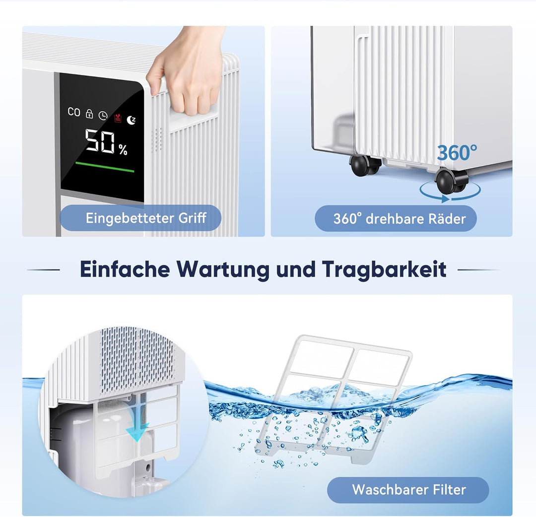 Fwoueot Luftentfeuchter Elektrisch, Raumentfeuchter mit Kompressor,16L/24h Entfeuchter für Räume bis