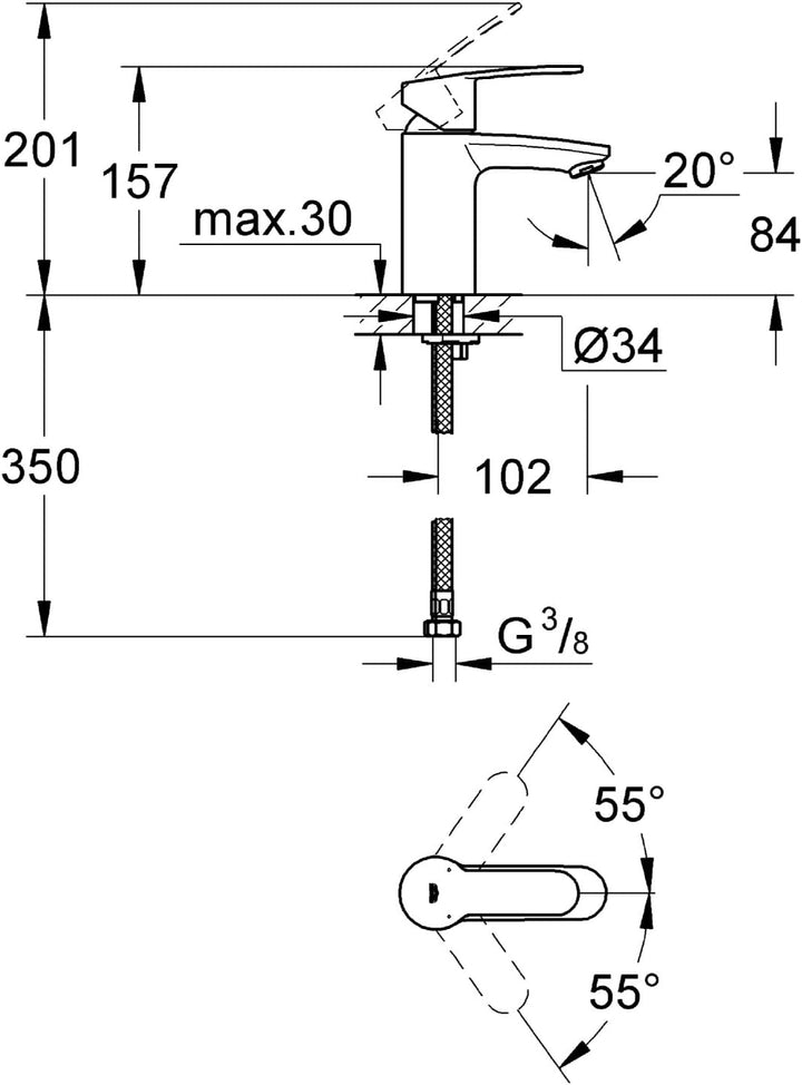 Grohe 3246820E Eurostyle Cosmopolitan, Badarmatur-Einhand-Waschtischbatterie, glatter Körper, EcoJoy