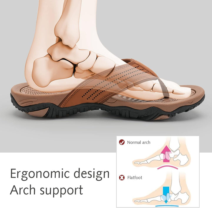 WateLves Herren Flip Flops Zehentrenner Leder mit Arch Support Sandalen Weich Leder Stoff Badelatsch