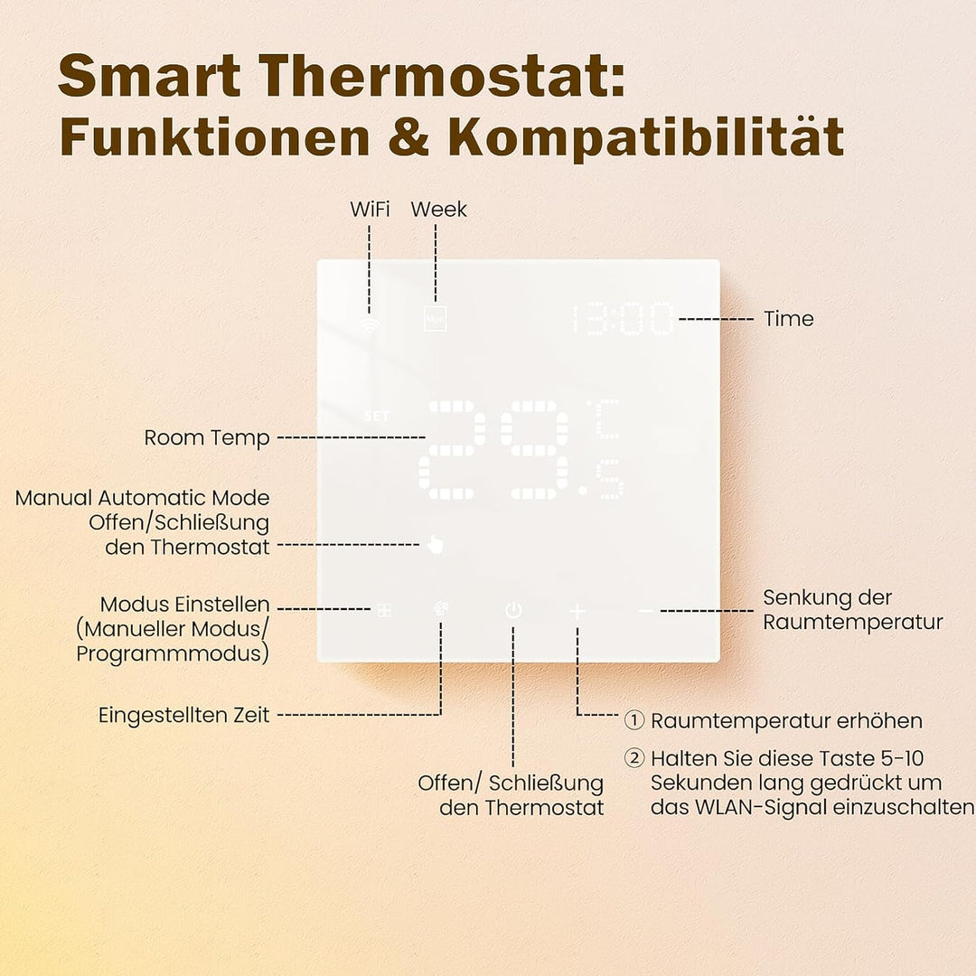 Smart WiFi Thermostat Für Wasser Fussbodenheizung und Gasboiler, Programmierbar Raumthermostat Unter