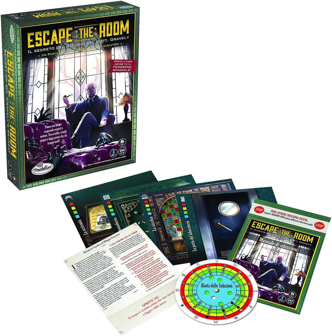 Think Fun - Escape The Room: Das Geheimnis der Zuflucht von Dr. Gravely, Logikspiel für Erwachsene,
