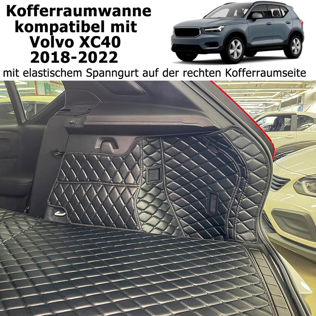 Kofferraumwanne kompatibel mit Volvo XC40 2018–2022 (mit elastischem Spanngurt auf der rechten Koffe