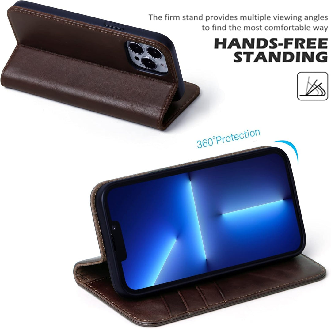 VISOUL Hülle für iPhone 13 Pro Max Handyhülle Schutzhülle TPU [Echtleder] [Kartenfach] [Magnet] [Sta