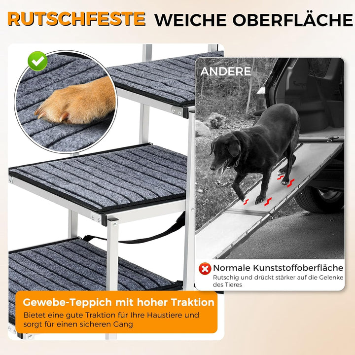 Hundetreppe Auto Für Grosse Hunde mit Teppich, Extra Breit 4 Stufen Hunderampe Auto Klappbar,Leichte