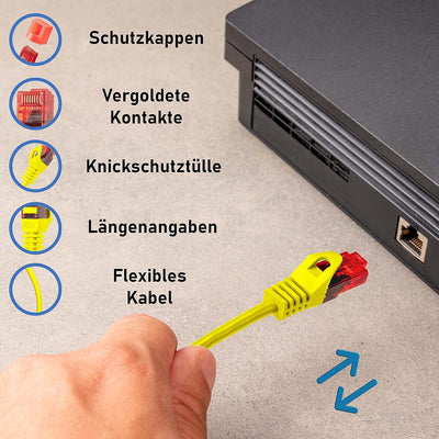 BIGtec - 10 Stück - 30m Gigabit Netzwerkkabel Patchkabel Ethernet LAN DSL Patch Kabel gelb (2x RJ-45