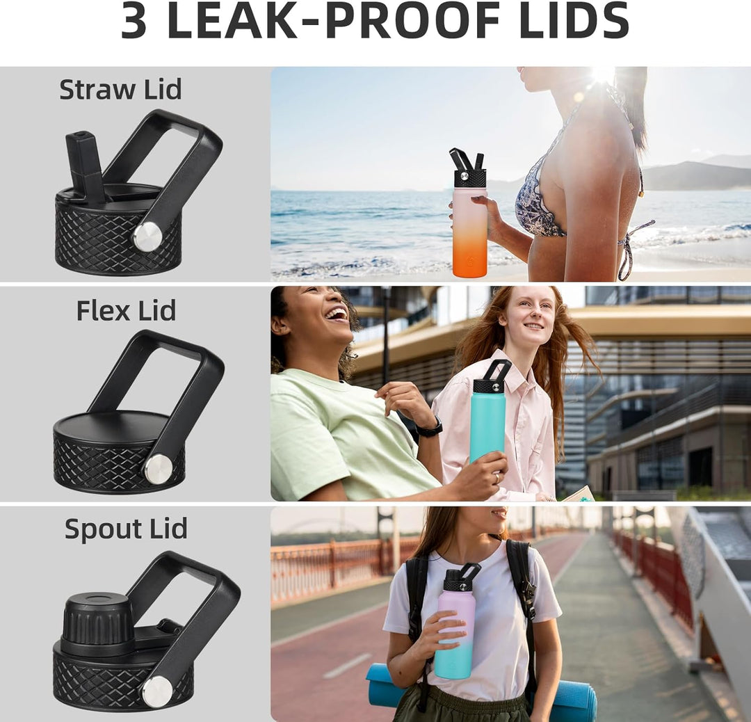 BJPKPK Isolierte Wasserflaschen mit Strohhalm-Deckel, 40 oz grosse Wasserflasche, Edelstahl Metall W