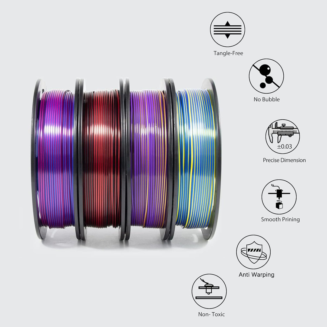 iSANMATE Dual Color Silk PLA Filament Set, Seide PLA Filament 1.75mm Rosarot Blau/Blau Grün/Rot Schw