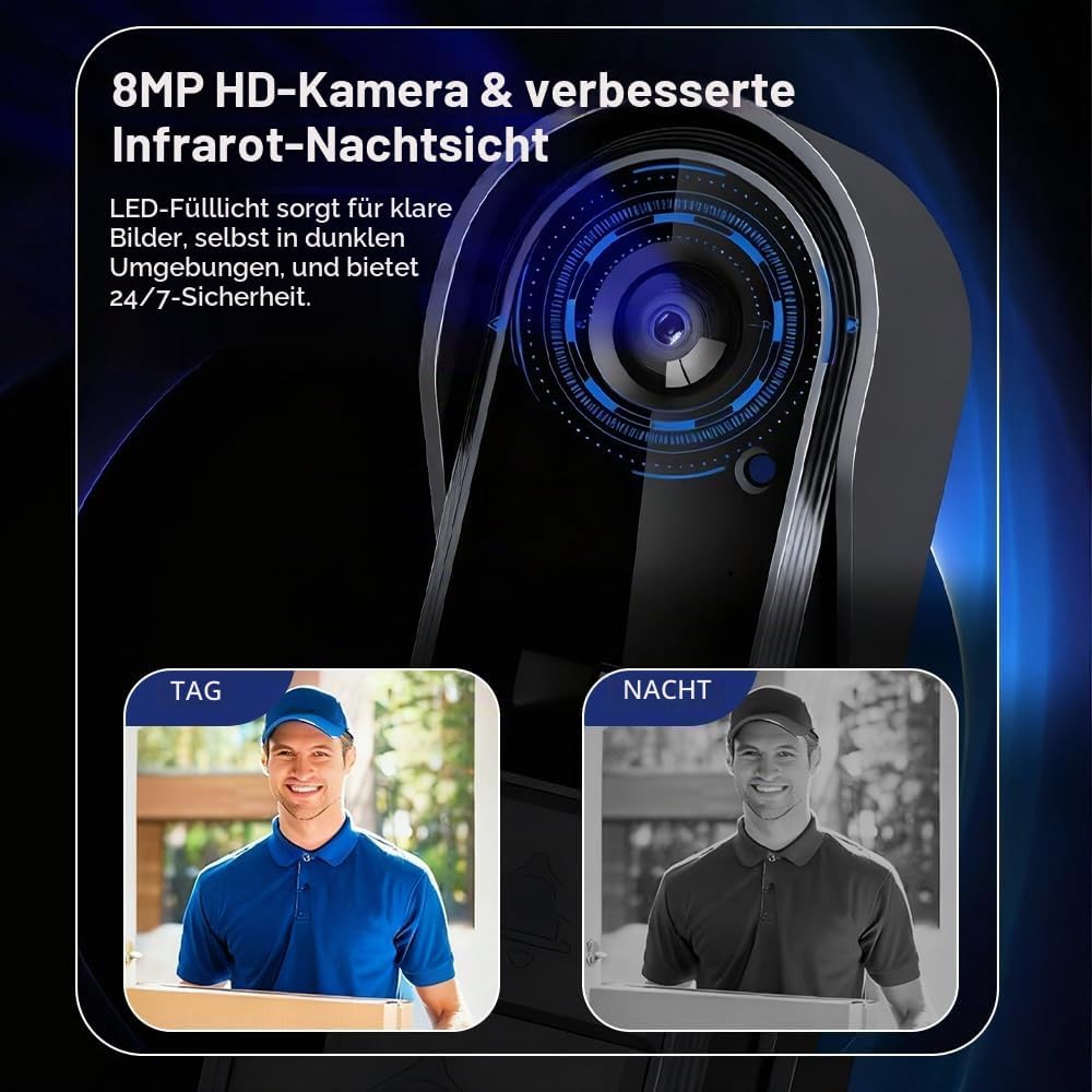 Winnes Kabellose Video Türklingel mit Monitor, Kein WLAN Keine App Keine Monatsgebühren, 1080P HD Tü