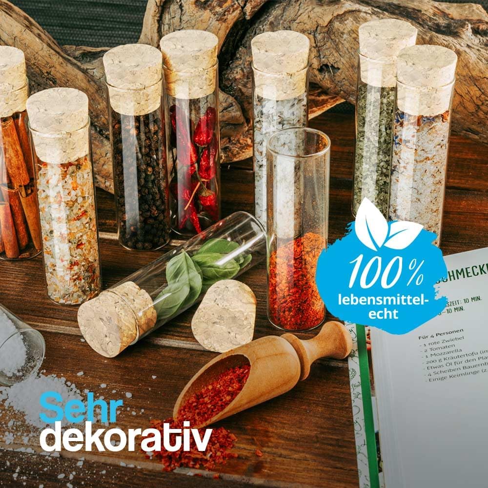 Tuuters 25x Gewürzgläser mit Natur-Korken, kleine Glas-fläschchen für Gewürze (80 x Ø30 mm), 80 x Ø3