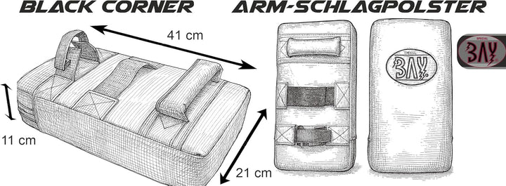BAY Black Corner Arm-Schlagpolster für Kampfsport, Leder PU, Schwarz, 41 x 20,5 cm