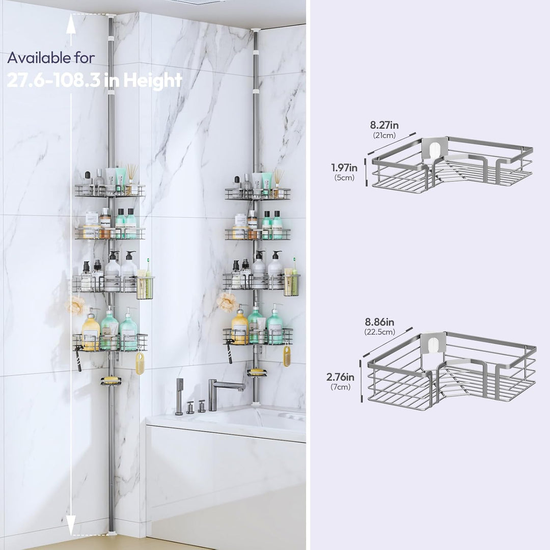 SWTYMIKI Duschregal Teleskop Dusche Teleskopstange - 4-Tier Teleskop Eckregal Dusche mit Seifenhalte