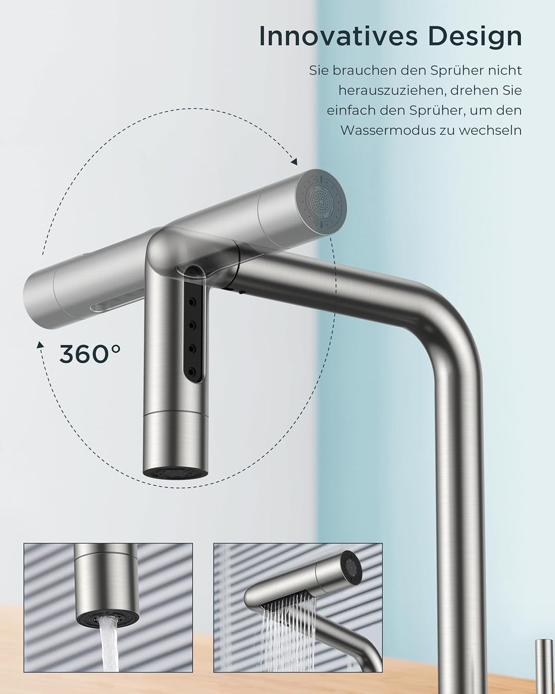 FORIOUS Wasserhahn Küche, Küchenarmatur Ausziehbar, Spültischarmatur Küche mit 5 Sprühmodi, Edelstah