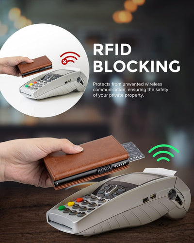 VULKIT Kreditkartenetui RFID-blockierende Pop-Up-Kartentasche aus Echtem Leder mit Geldscheinfach, A
