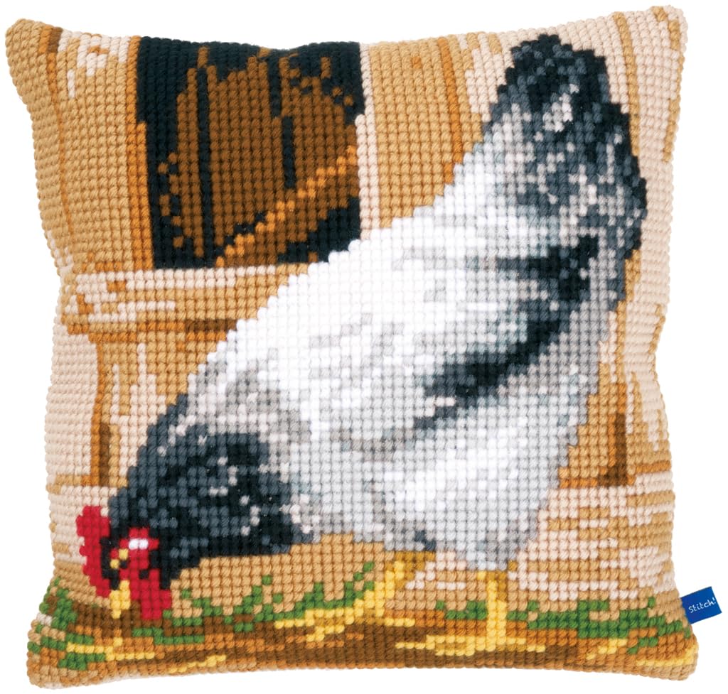 Vervaco Kreuzstichkissen Huhn, Baumwolle, Mehrfarbig, 40 x 40 x 0.3 cm