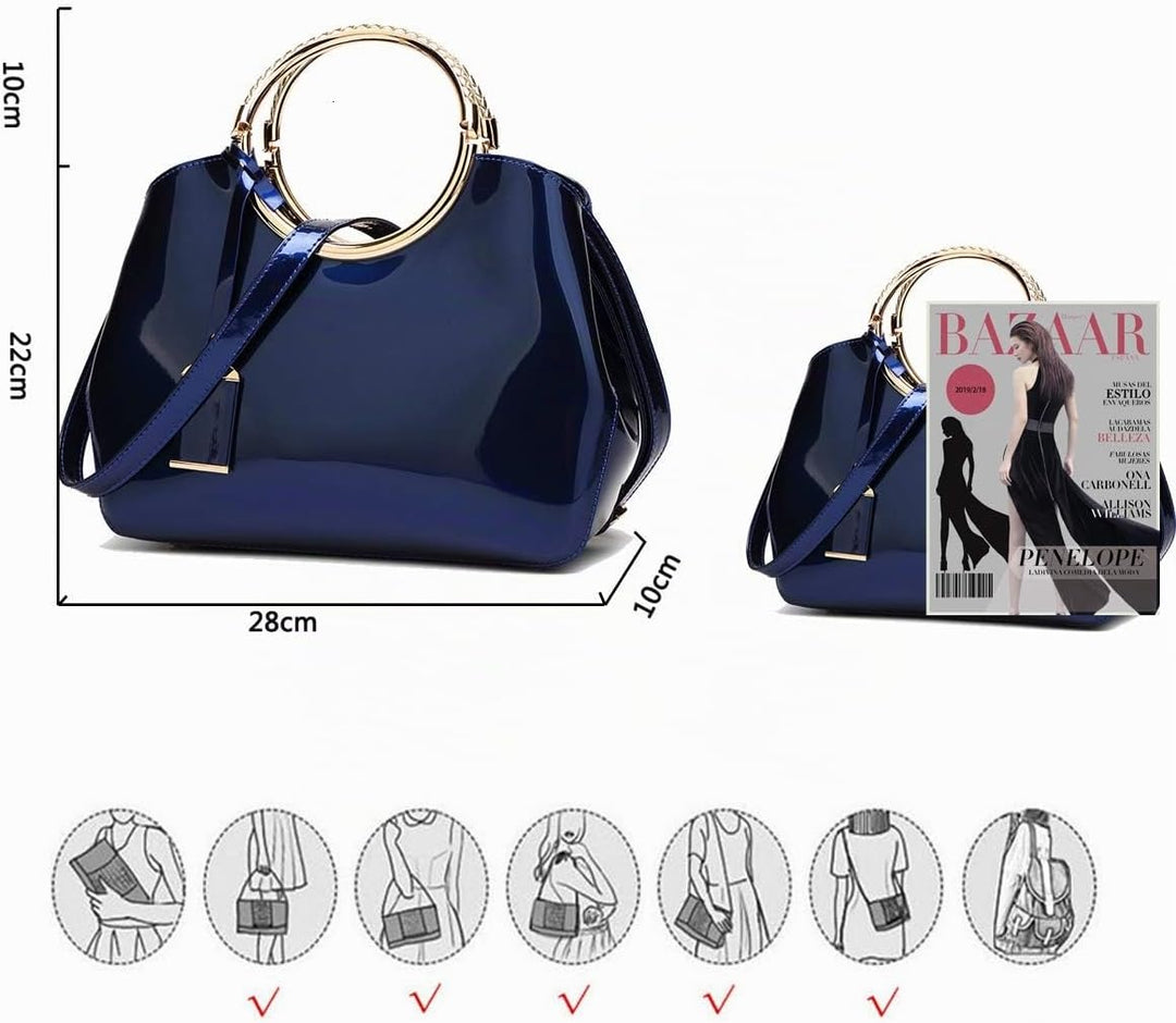 Coolives Damen Handtasche Tasche Henkeltasche aus PU-Lackleder Hochzeitstasche Schultertasche Umhäng
