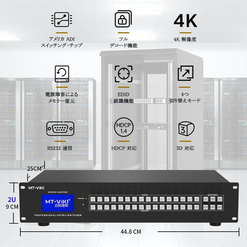 MT-VIKI 4K HDMI Matrix Switch 16x16 2U Rackmount Splitter & Switch 16 in 16 Out mit Kontrollmenü IR-