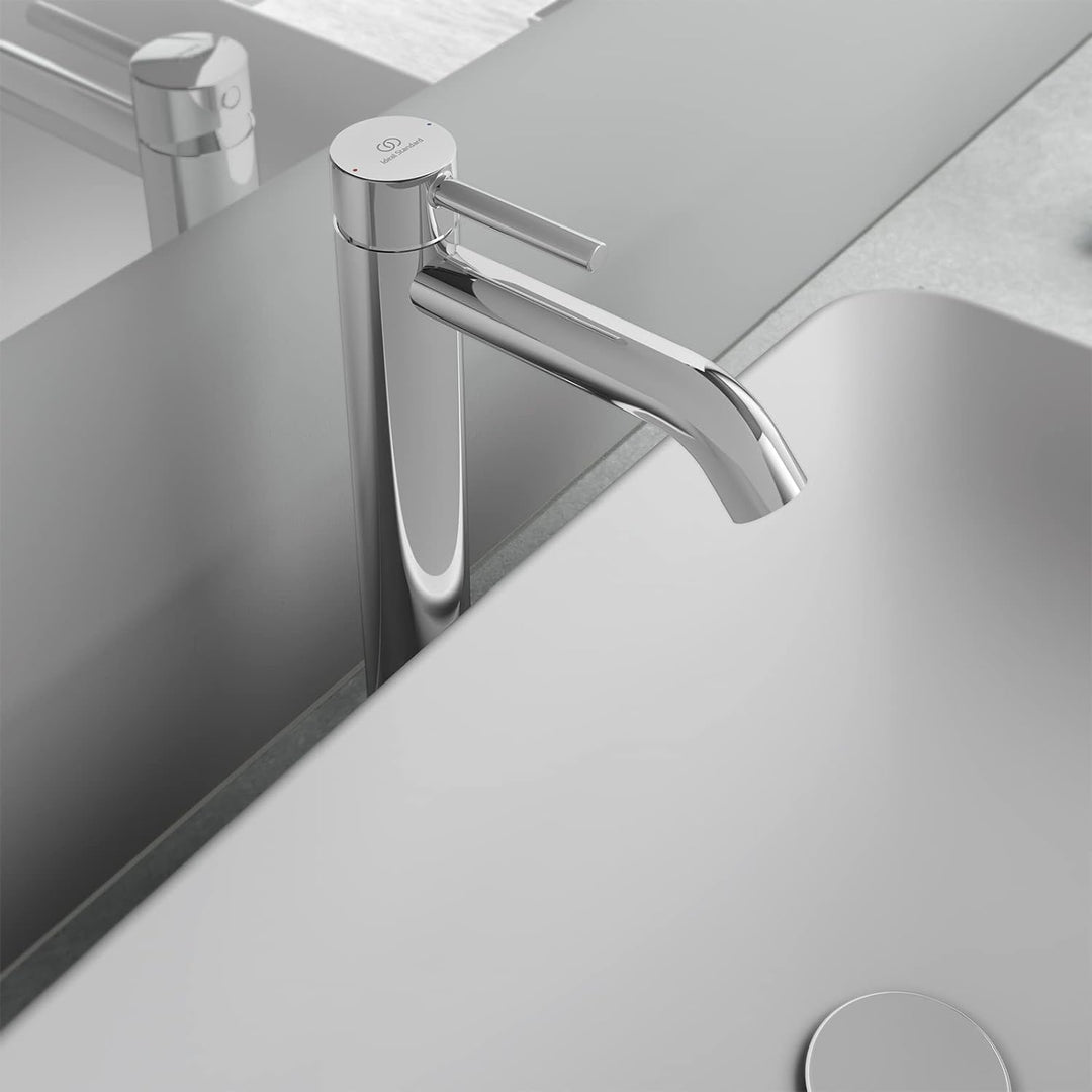 Ideal Standard BC194AA Ceraline Waschtischarmatur verlängerter Sockel mit Zugknopf-Ablaufgarnitur, C