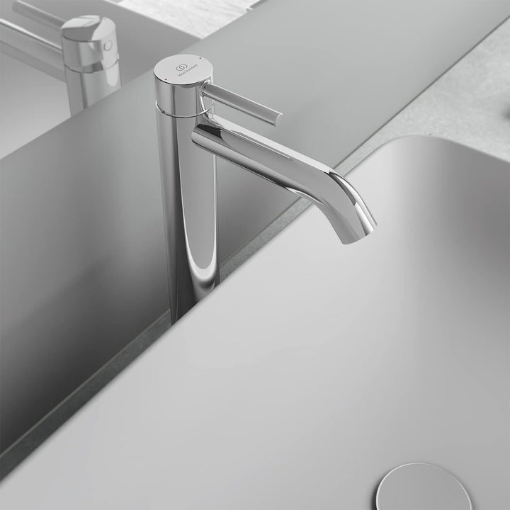 Ideal Standard BC194AA Ceraline Waschtischarmatur verlängerter Sockel mit Zugknopf-Ablaufgarnitur, C