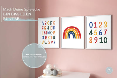 Papierschmiede® Kinderbilder 3er Set Lernposter, A3 gerahmt in Holzrahmen (weiss), Geschenk für Mädc