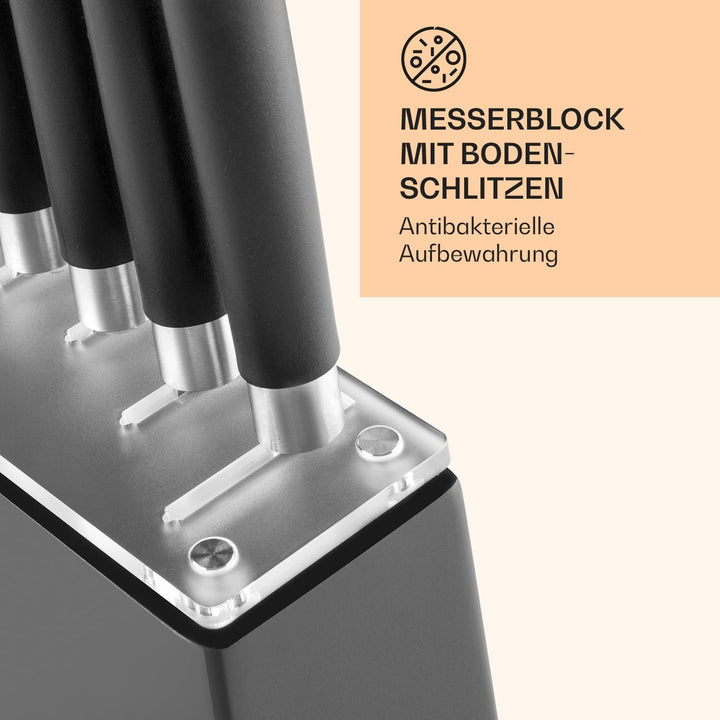 Klarstein Kitano - Messer-Set, Messerblock, 8-teilig, Präzisionsklingen, Rostfreier Edelstahl, Holzb