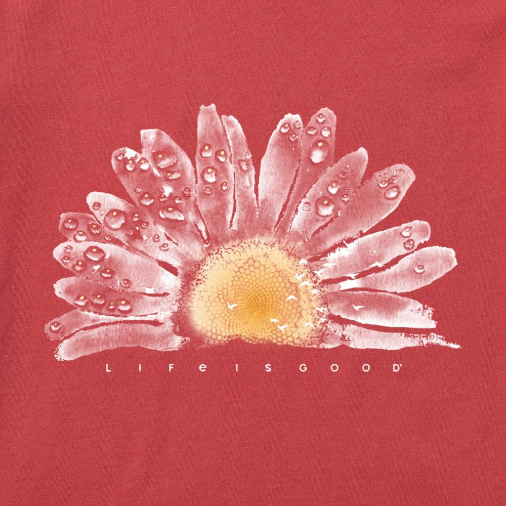 Life Is Good Damen Crusher Graphic V-Neck T-Shirt Watercolor Daisy Birds XS Blassrot, XS Blassrot
