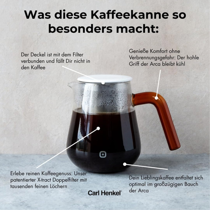 ARCA X-Tract Glas Kaffeekanne mit Filter 1,0l | Coffee Maker für 4-5 Tassen | Kaffeebereiter mit Kaf