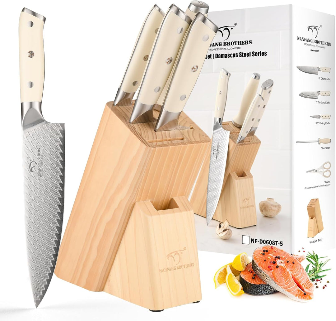 NANFANG BROTHERS Profimesser Damaskus Messerblock Holz Set 5er Damastmesser küchenmesser Kochmesser-