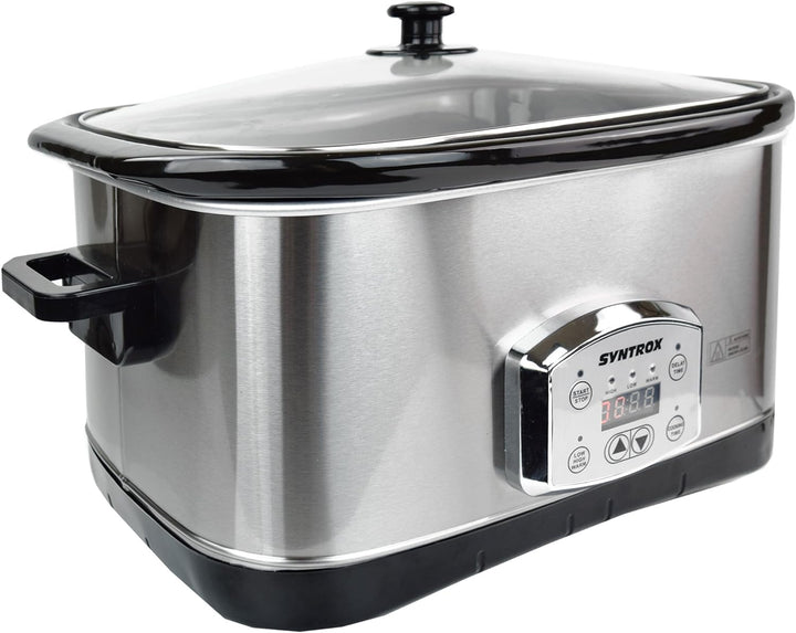 Syntrox Germany Digitaler Slow Cooker Schongarer 7,5L mit 3 Heizstufen, Timer und Warmhaltefunktion