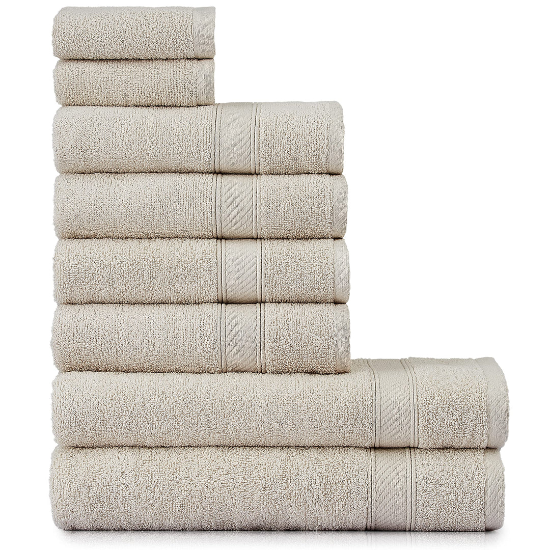 nottoc Handtücher Set Beige Sand 8-TLG / 2 Badetücher 70x140 + 4 Handtücher 50x90 + 2 Gästehandtüche