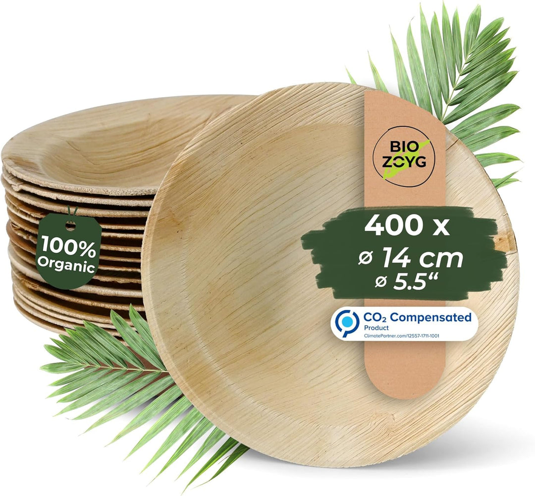 BIOZOYG Palmware - Hochwertige Einweg Snackteller tief I rund 14cm 400 Stück Snackschale Palmblattge