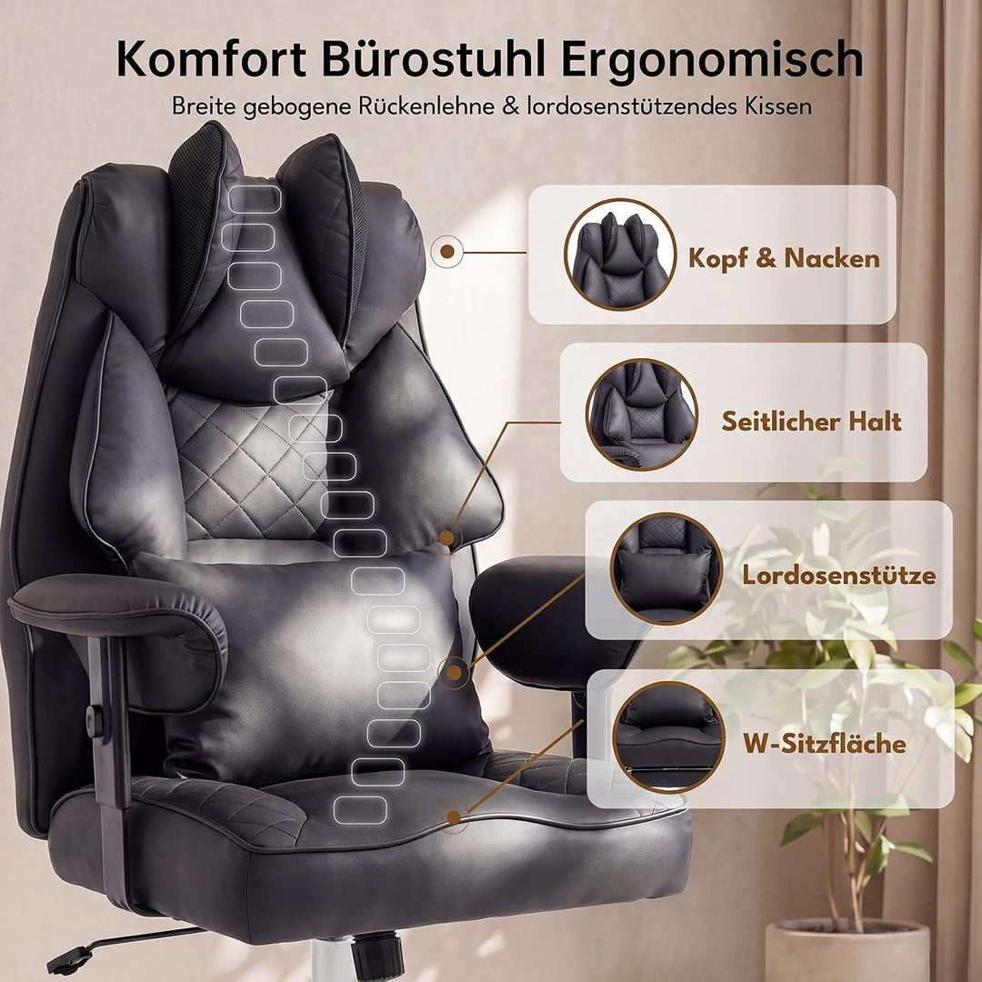 Ergonomischer Bürostuhl 200kg, XXL Chefsessel Fussstütze Homeoffice | XXL Schreibtischstuhl Ergonomi