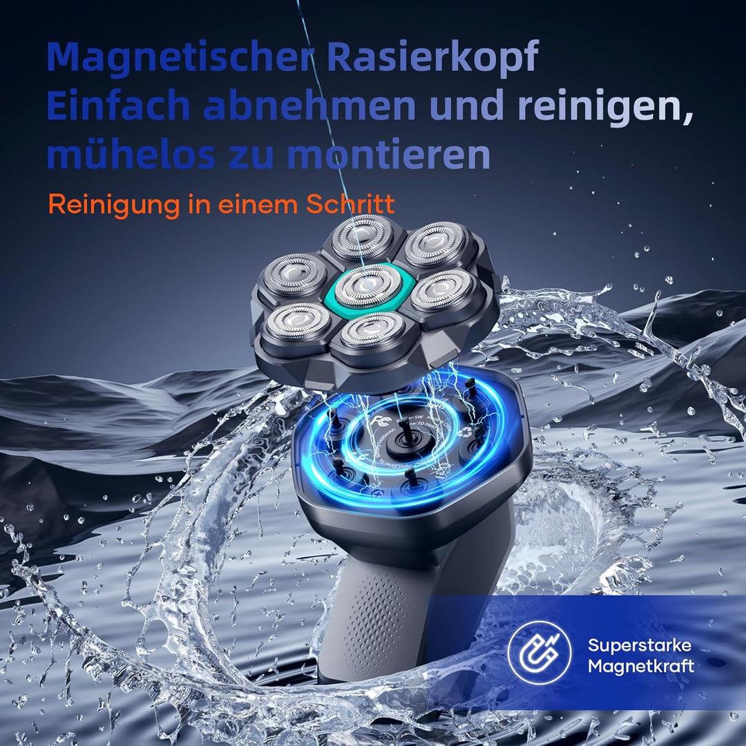 Glatzen Rasierer Herren, kensen Glatzenrasierer 7D Schwebender Kopfrasierer Glatze Wasserdicht Head