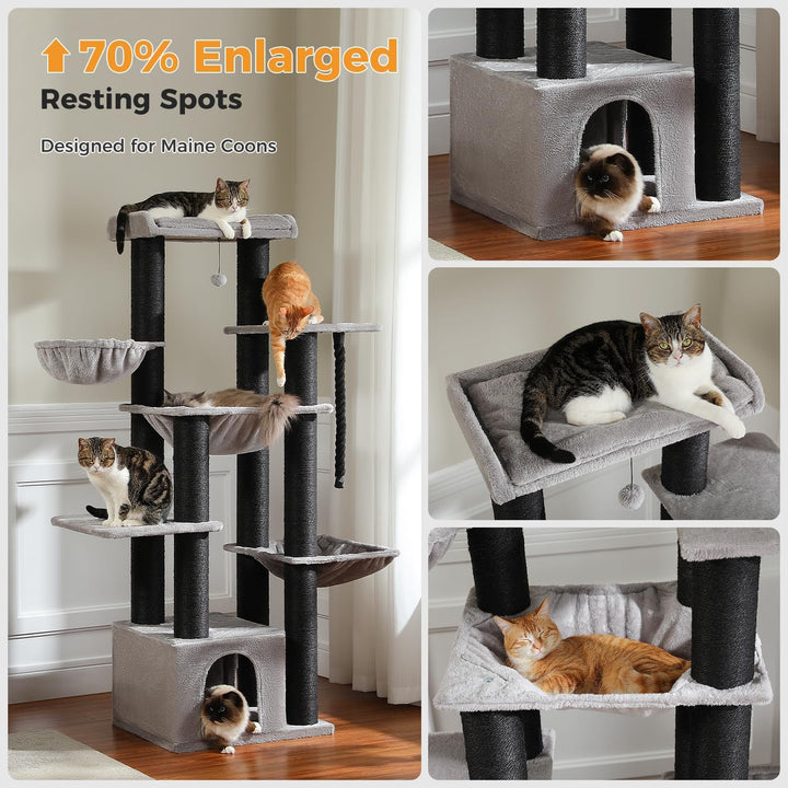 PAWZ Road Kratzbaum Grosse Katzen stabil mit Mehreren Ebenen, Hängematte, 13 Sisalpfosten(φ11cm), Gr