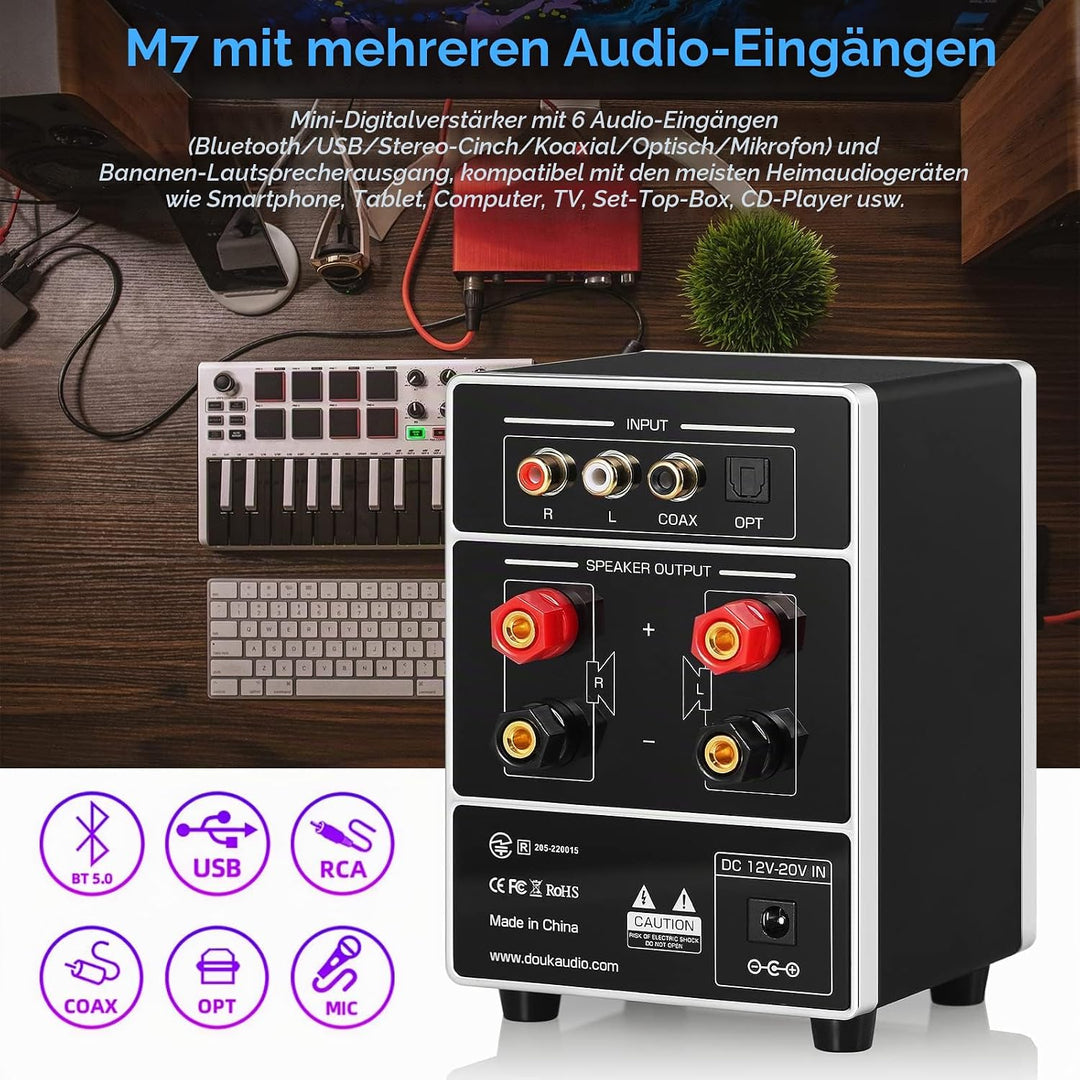 HiFi Dual MIC Digital Verstärker Bluetooth Empfänger USB Player S/PDIF Audio Power Amplifier Karaoke