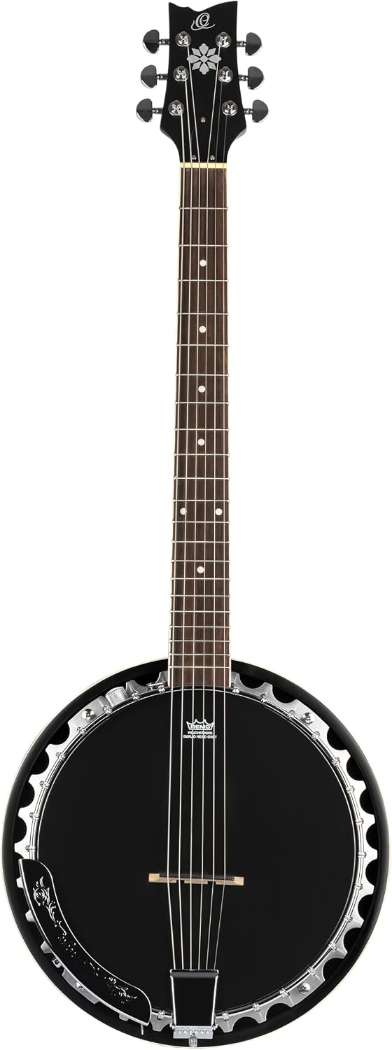 Ortega Raven Serie Banjo (6-Saiter, Pickup, Volume Regler, Luxus-Gigbag) schwarz, OBJE350/6-SBK