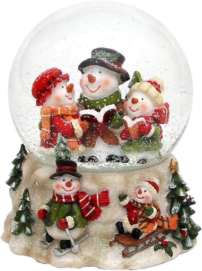 Dekohelden24 Schneekugel, Schneemann Trio, mit Spielwerk, Melodie: Oh du Fröhliche, Masse L/B/H: 13,