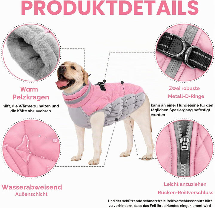 AOFITEE Extra Grosser Hundemantel, Warme Wasserdichter & Winddichter Hundejacke mit Bauchschutz, Rol