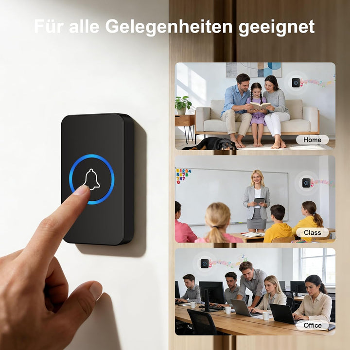Funkklingel, Funk klingel Set, IP55 Aussen Wasserdicht, Kabellose Türklingel 400m Reichweite, Haustü