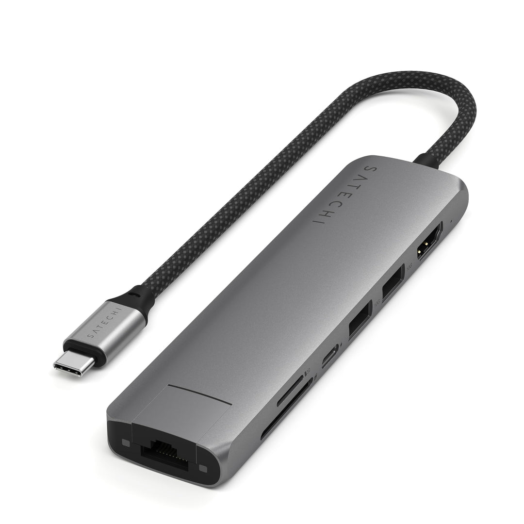 SATECHI 7-in-1 USB-C Hub Slim Plus, Multiport-Adapter mit 4K HDMI, 100W Power Delivery, 2X USB-A, Et