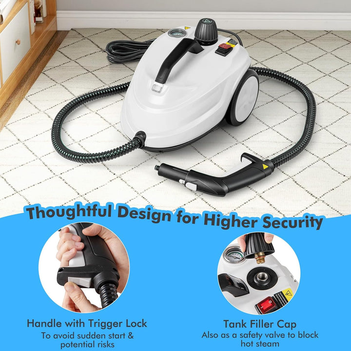 FANTASK Dampfreiniger 2000W, Steam Cleaner inkl. 13 Zubehör & 5m lange Netzkabel, Dampfdruck: max. 5