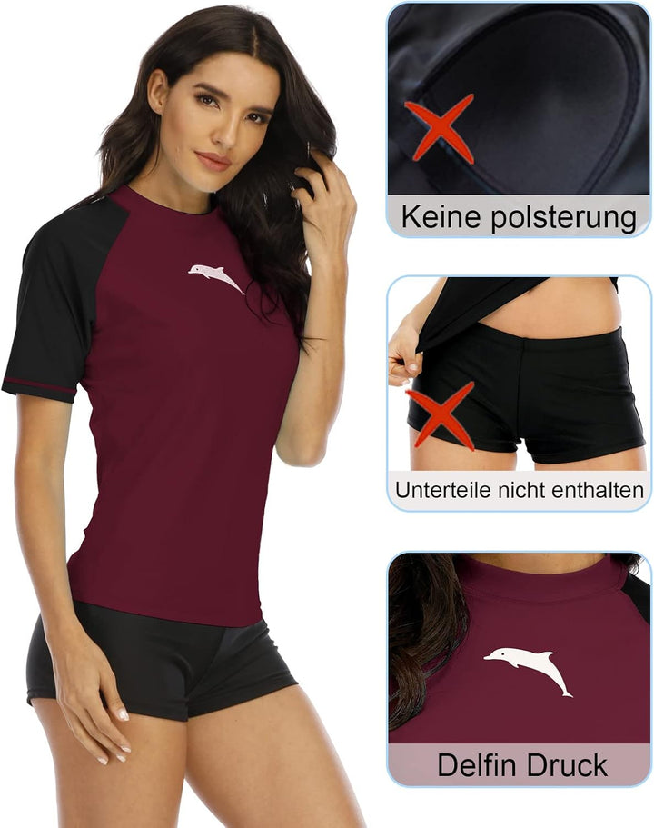 Halcurt UV Shirt Damen Kurzarm Rash Guard UPF 50+ Schwimmshirt Schnell Trocknender Badeshirt M-XXL L