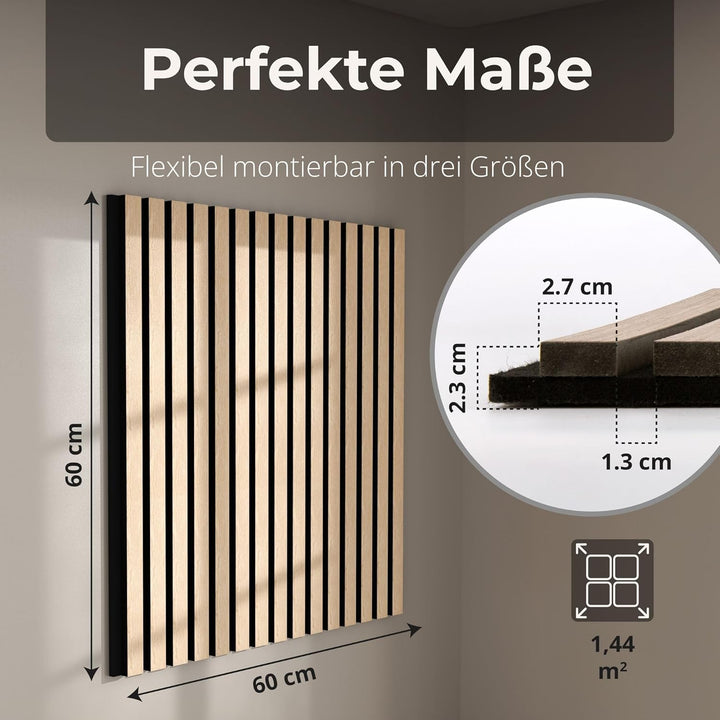 Dalsys Akustikpaneele 60x60cm, 4 Stück Eiche hell, Wandverkleidung Wanpaneele Holz, Lamellenwand mit