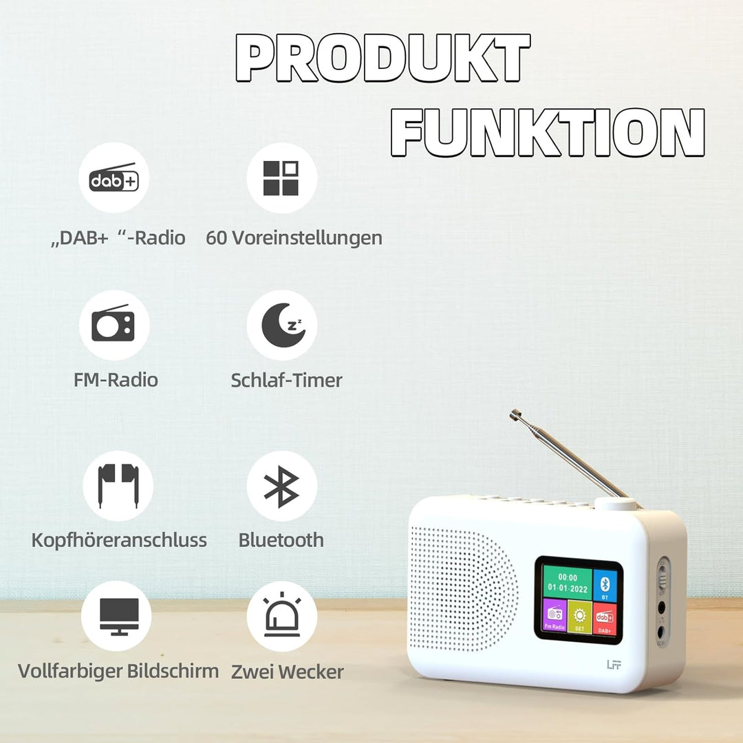 Dab Radio, LFF DAB Digitalradio, Radio Klein UKW-Digitalradio, DAB Plus Radio, Küchenradio mit Kabel