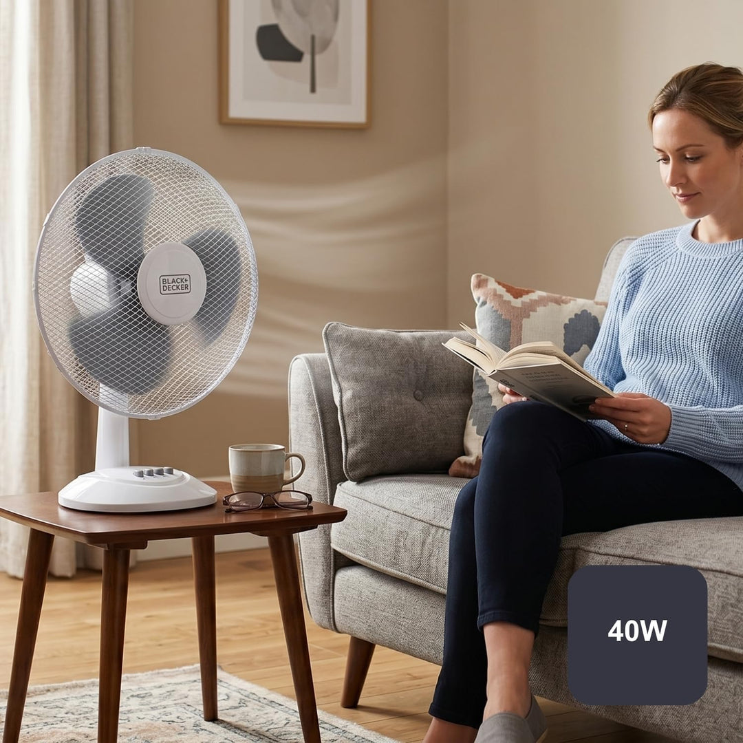 Black+Decker BXEFD42E Tischventilator BXDF42E, 40, Kunststoff Weiss [Energieklasse A] Weiss - 3 Klin