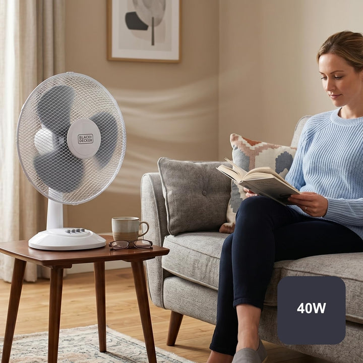 Black+Decker BXEFD42E Tischventilator BXDF42E, 40, Kunststoff Weiss [Energieklasse A] Weiss - 3 Klin