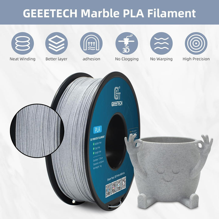 GEEETECH PLA Filament 1.75mm Marble, 3D Drucker PLA Filament 1kg Spool, like Marmor Marble Marble pl