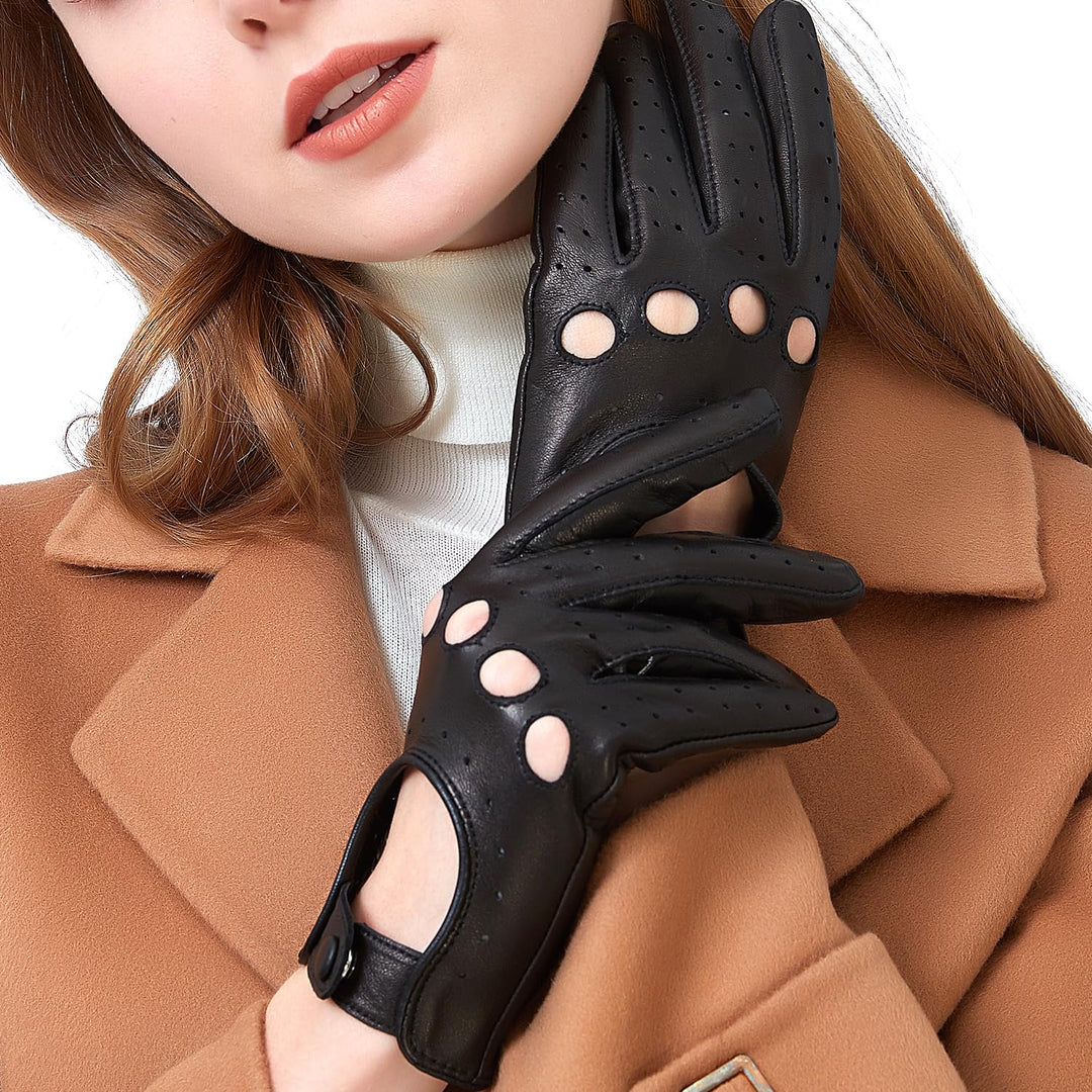 ZLUXURQ Damen Retro Weiche nd Dünne Ausgezeichnete Lammfell Leder Qualität Touchscreen Fahrhandschuh